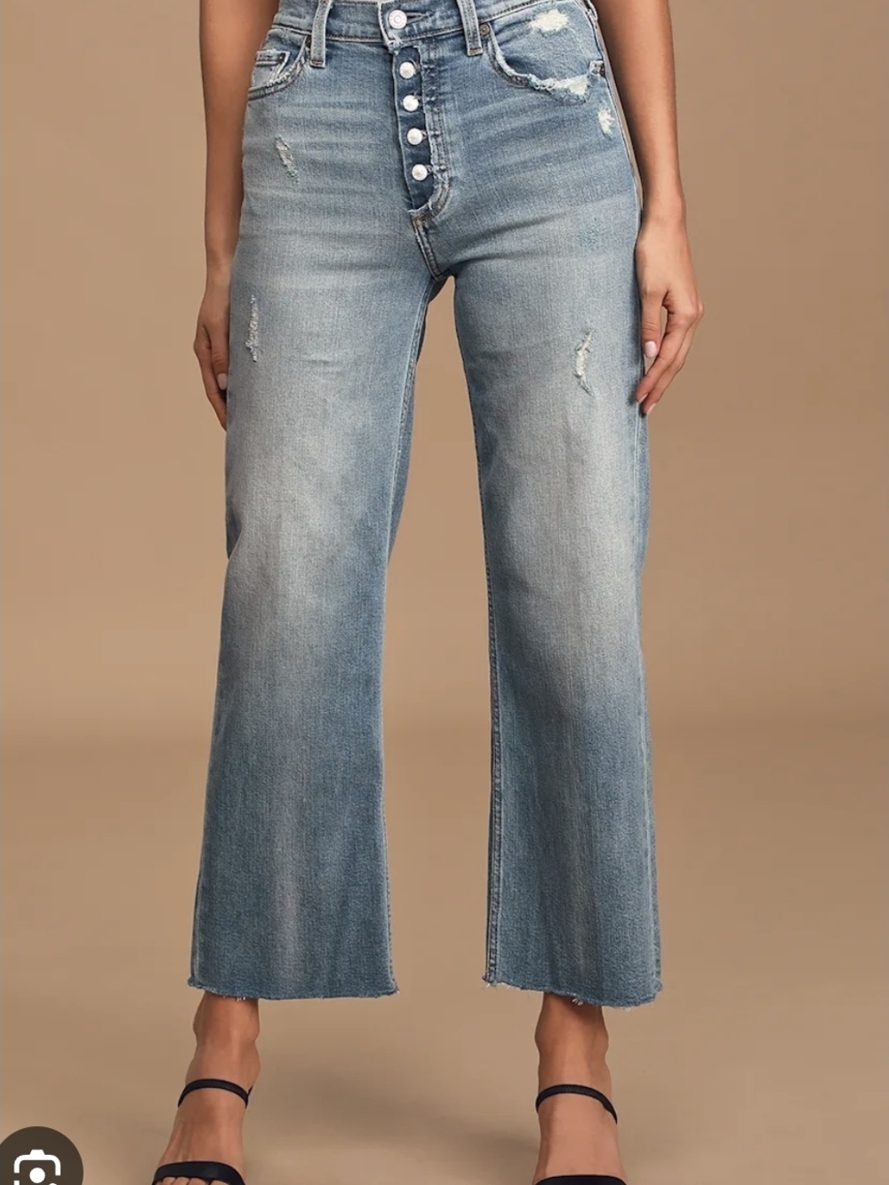 Boyish Wide Leg Crop Jeans Size 27 Light Blue High-Rise Button-Fly, 22" Ins.